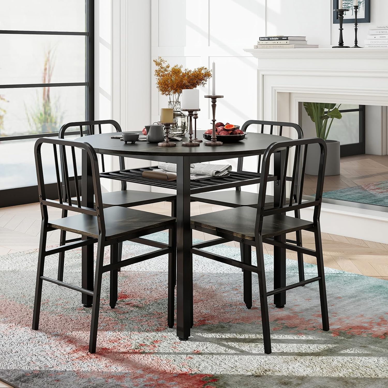 5 Piece Round Dining Table Set for 4