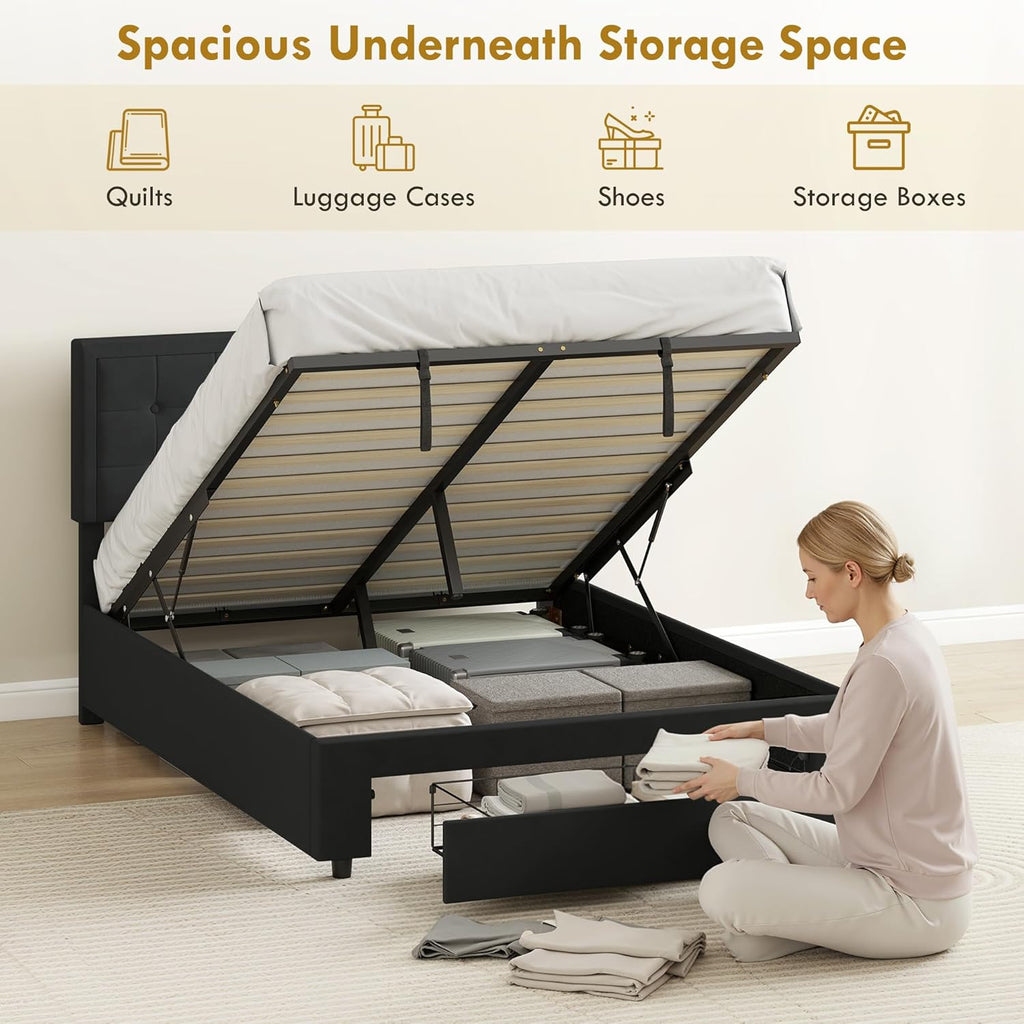 Ottoman Bed with Storage Drawer and Adjustable Headboard