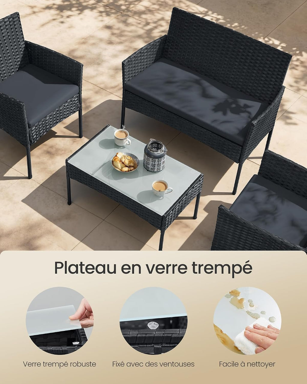 4-Piece PE Rattan Balcony Furniture Set