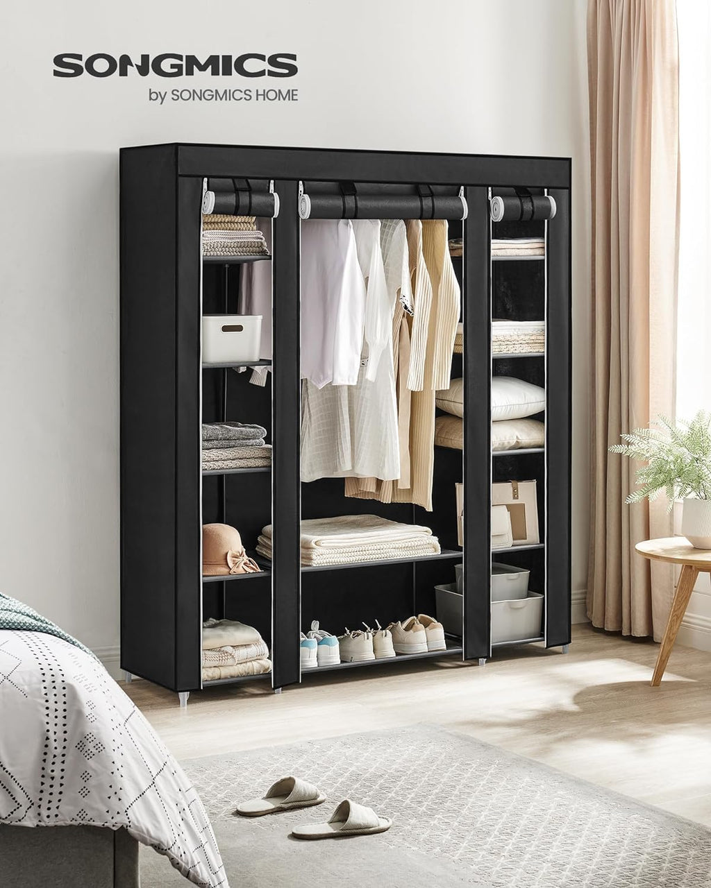 Portable Fabric Wardrobe with Hanging Rail & Shelves