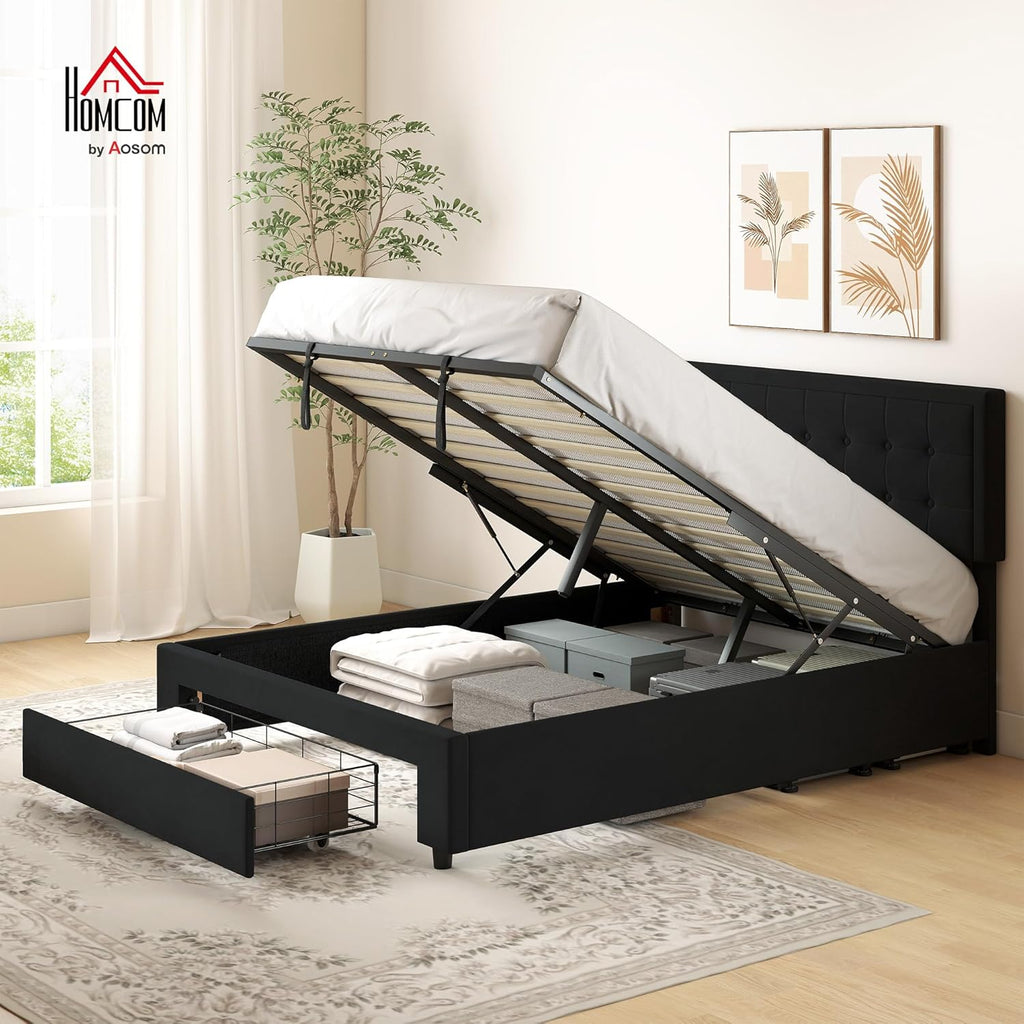 Ottoman Bed with Storage Drawer and Adjustable Headboard