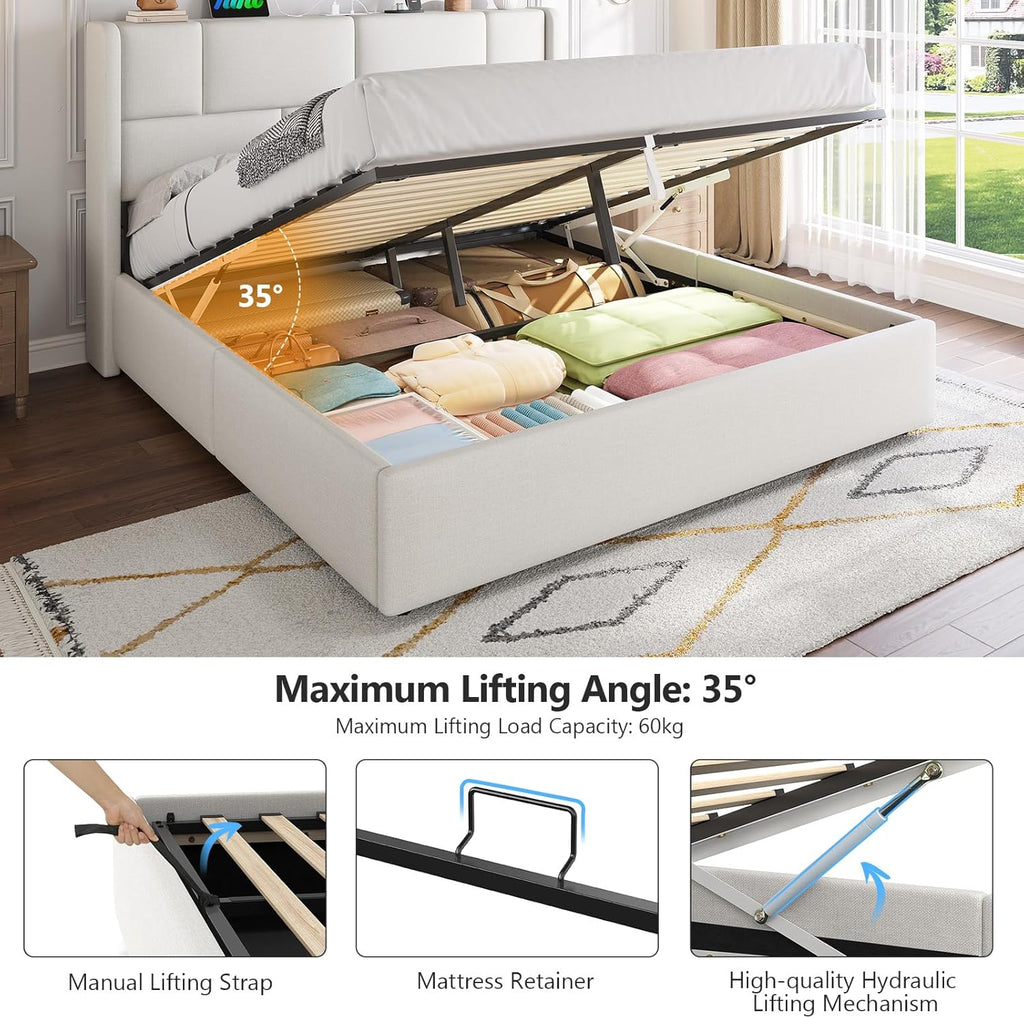 4ft6 Double Ottoman Bed Frame with Hydraulic Lift-Up Storage