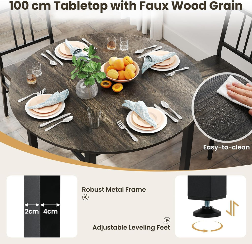 5 Piece Round Dining Table Set for 4