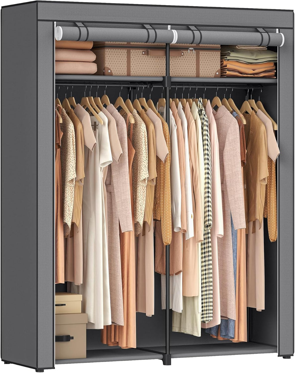 Portable Foldable Fabric Storage Wardrobe with Hanging Rail