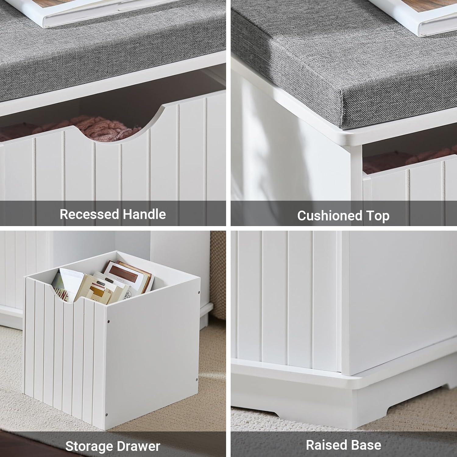 Hallway Shoe Storage Bench with 3 Drawers - Shoe Rack with Seat Cushion
