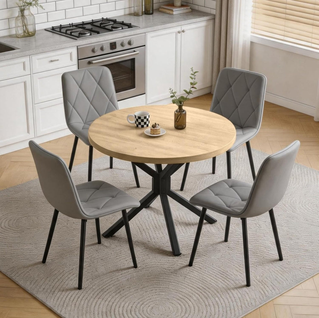 Round Dining Table and Chairs Set 4 Seater Kitchen Dining Set
