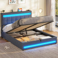 Double Ottoman Bed Frame 135×190 cm with Charging Station &amp; LED Lights