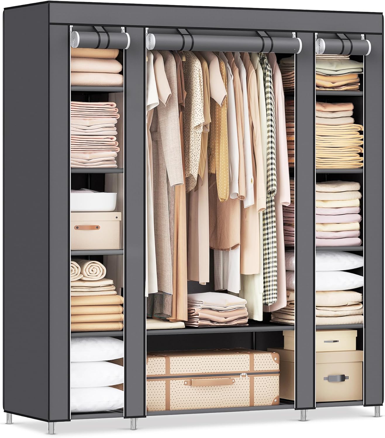 Fabric Wardrobe with 12 Cubes & Hanging Rail