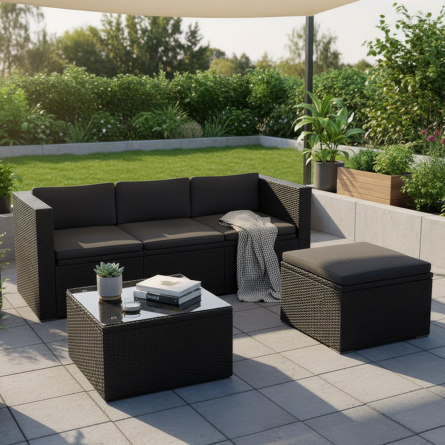 Rattan Garden Lounge Set for 3–4 People