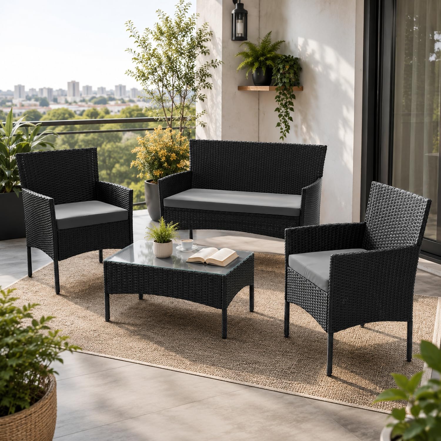 4-Seater Rattan Garden Sofa Set with Cushions