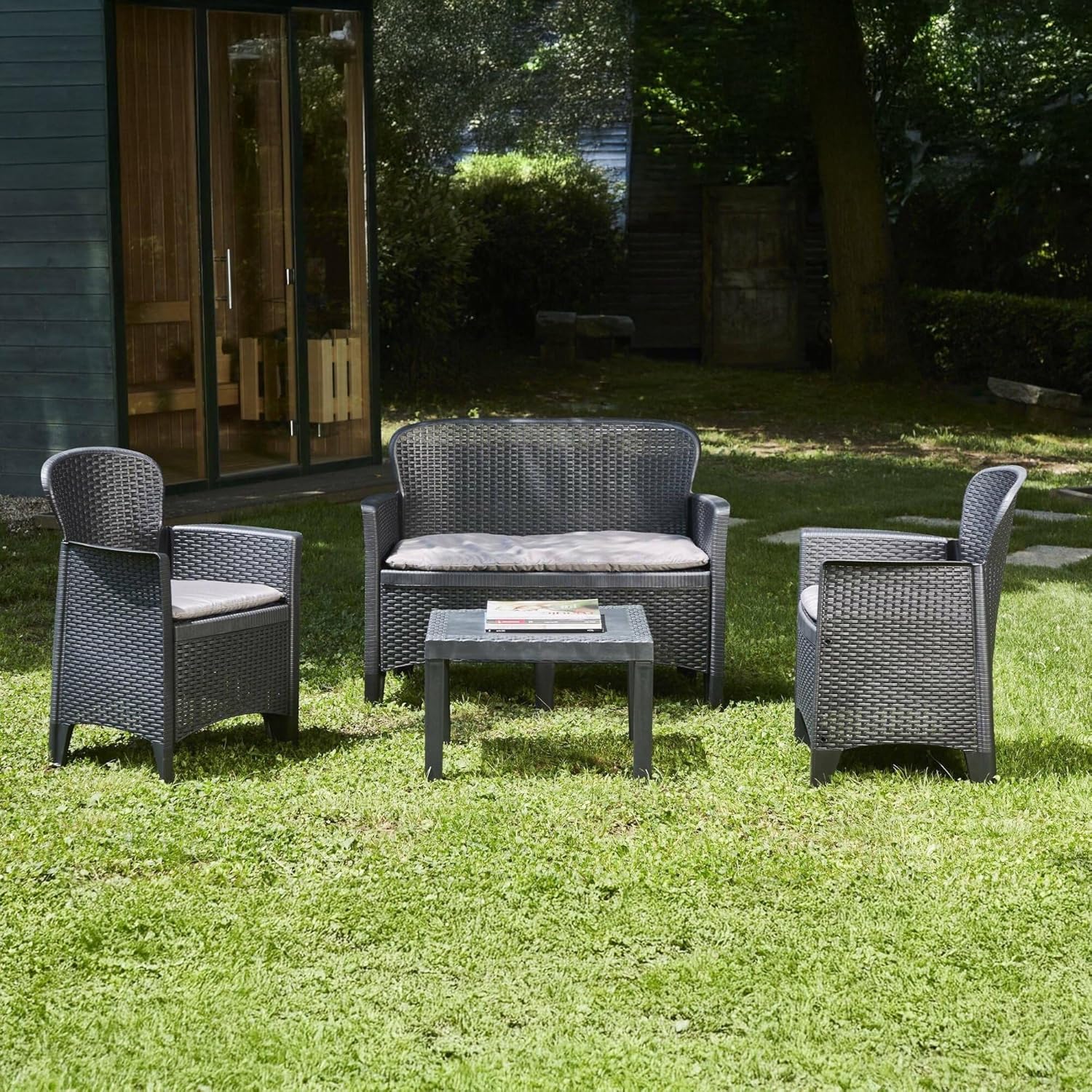 Rattan Garden Conversation Set with 2 Armchairs