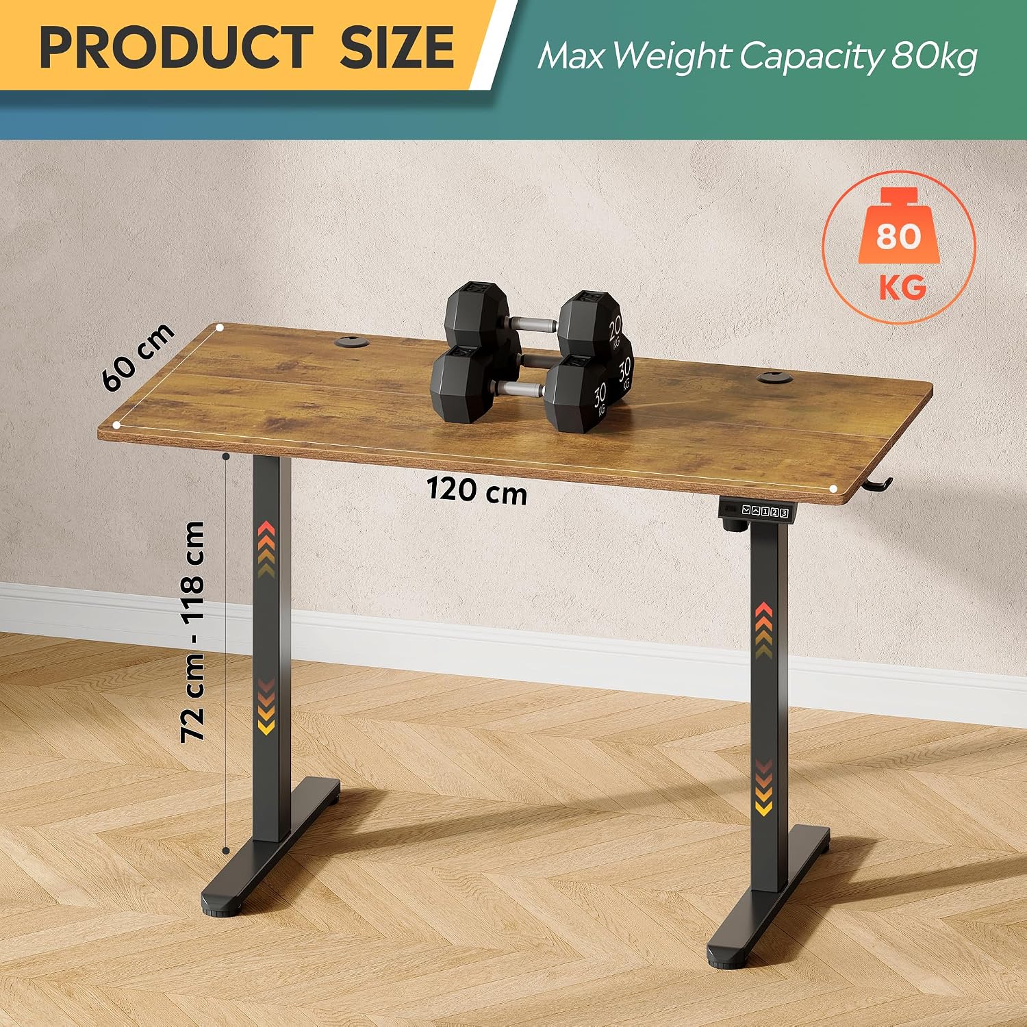 Desk Height Adjustable 120×60 cm