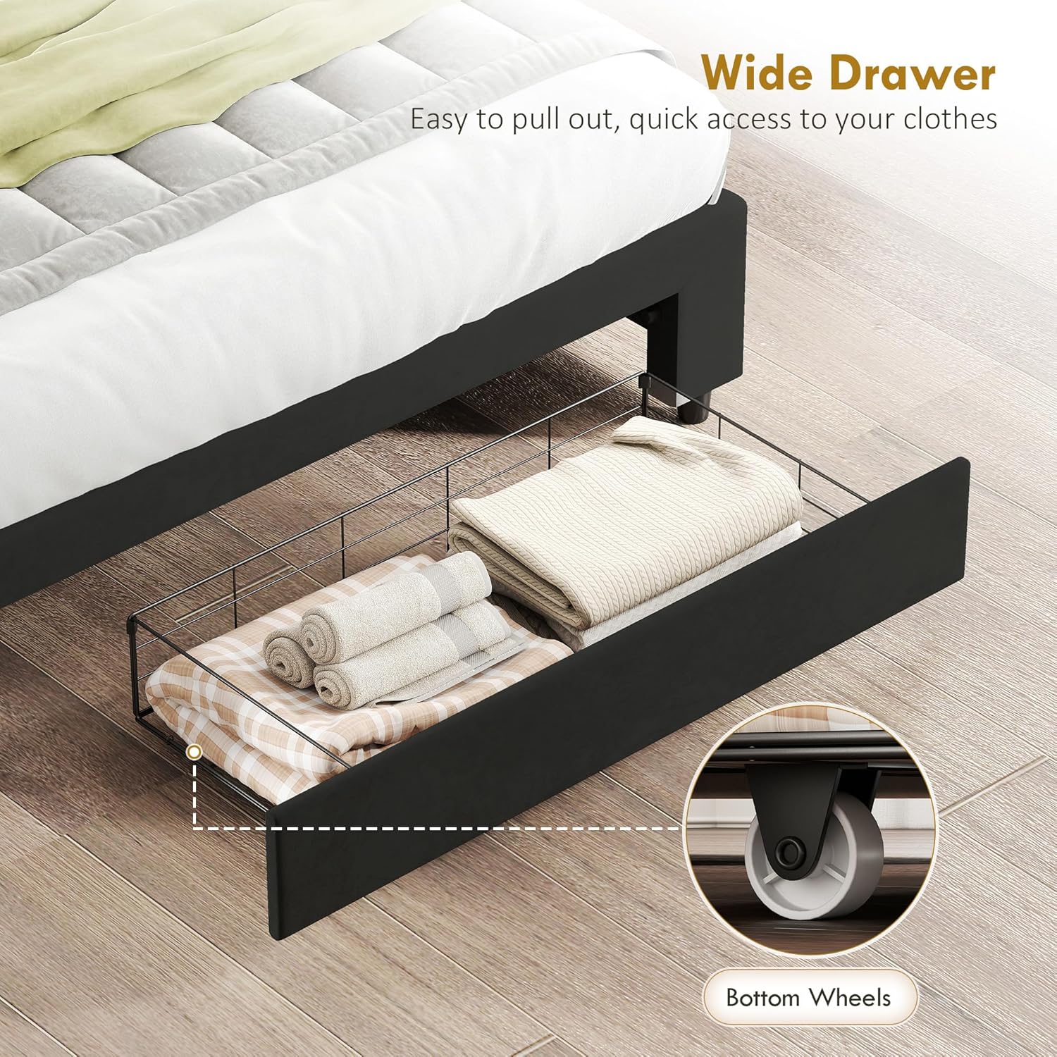 Ottoman Bed with Storage Drawer and Adjustable Headboard