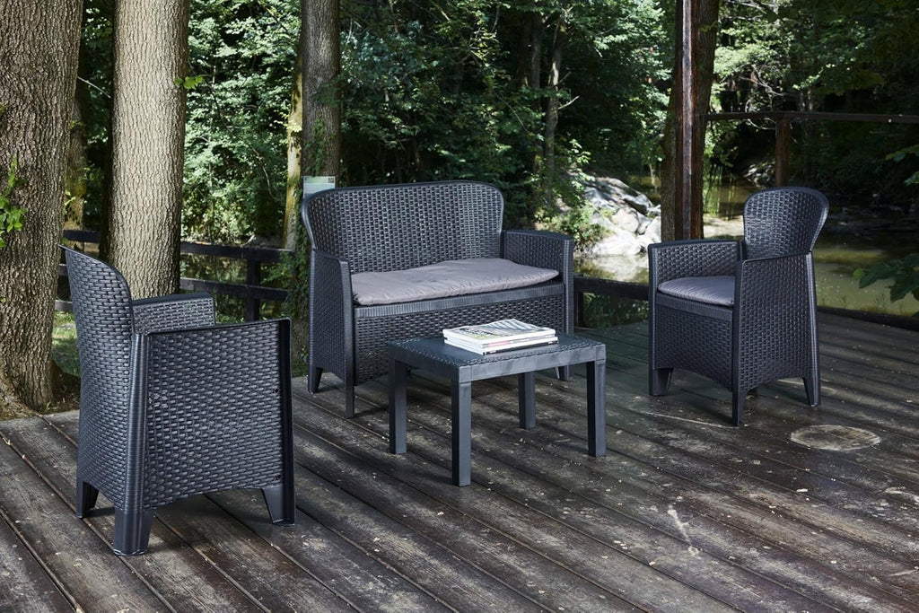 Rattan Garden Conversation Set with 2 Armchairs