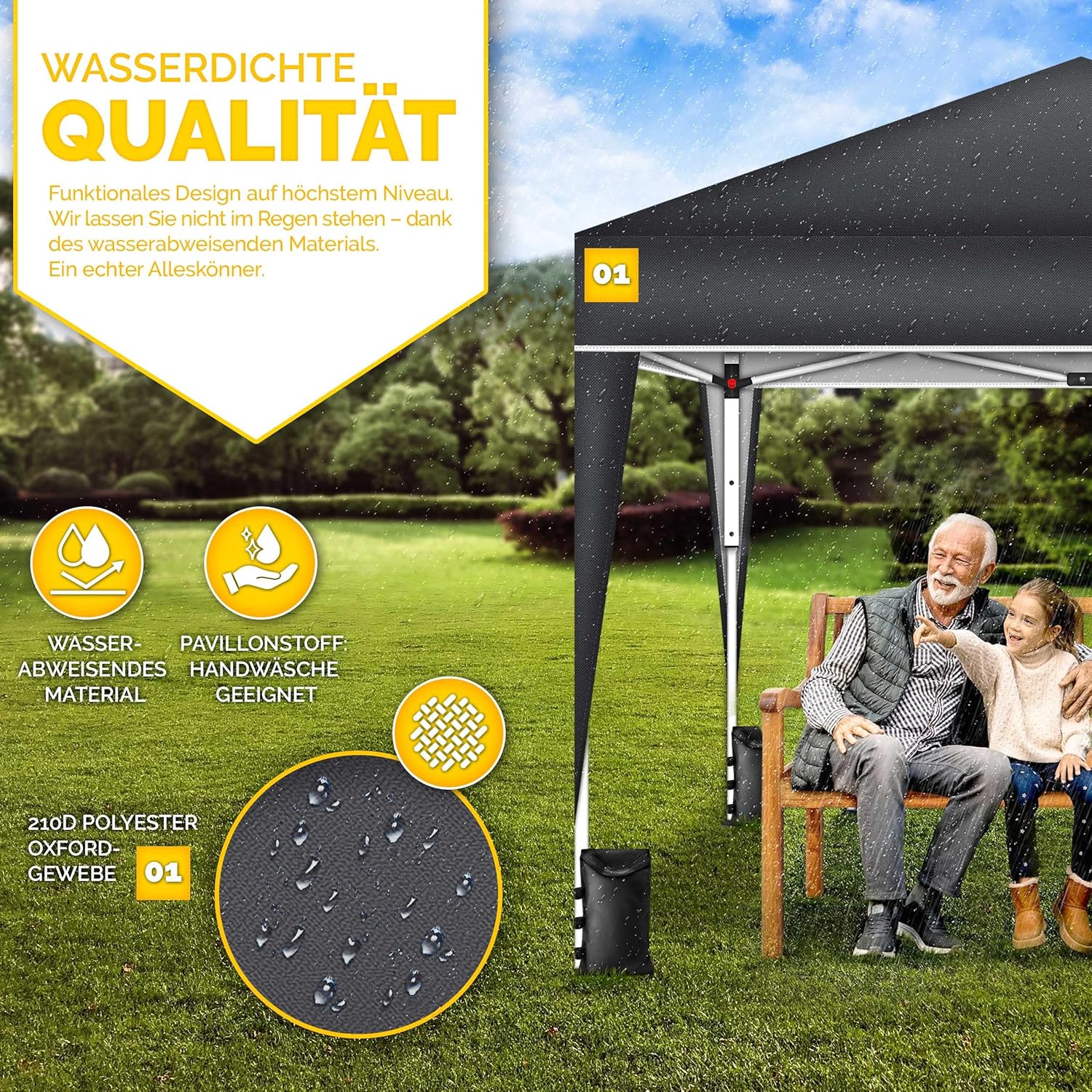 3×3m Waterproof Pop-Up Gazebo, Height-Adjustable